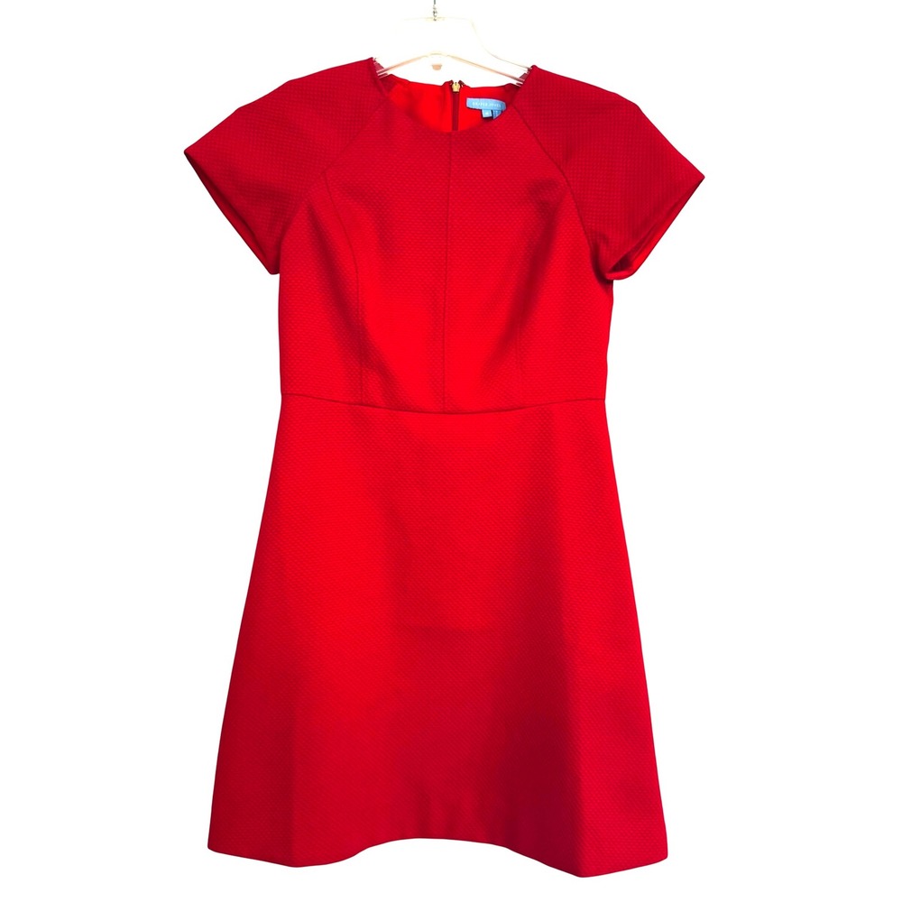 Draper James Red Textured Fit and Flare Short Sleeve Dress DRW0660 Women Size 8